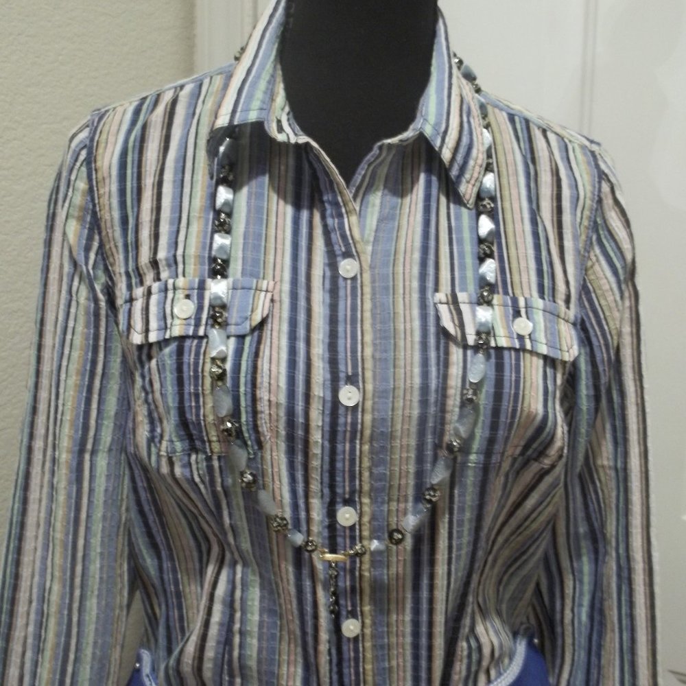 Liz Claiborne - Long Sleeve Seersucker Multi Colored Striped Shirt ** ECU **
